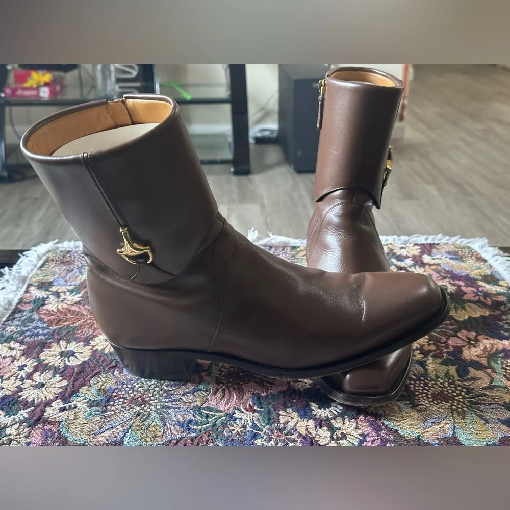 Gucci Horsebit Brown Leather Men’s Ankle Boots Size 11T 12 US - Picture 3 of 12